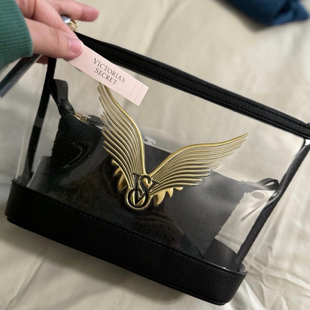 Victoria's Secret Black and Gold Winged Cosmetic Bag